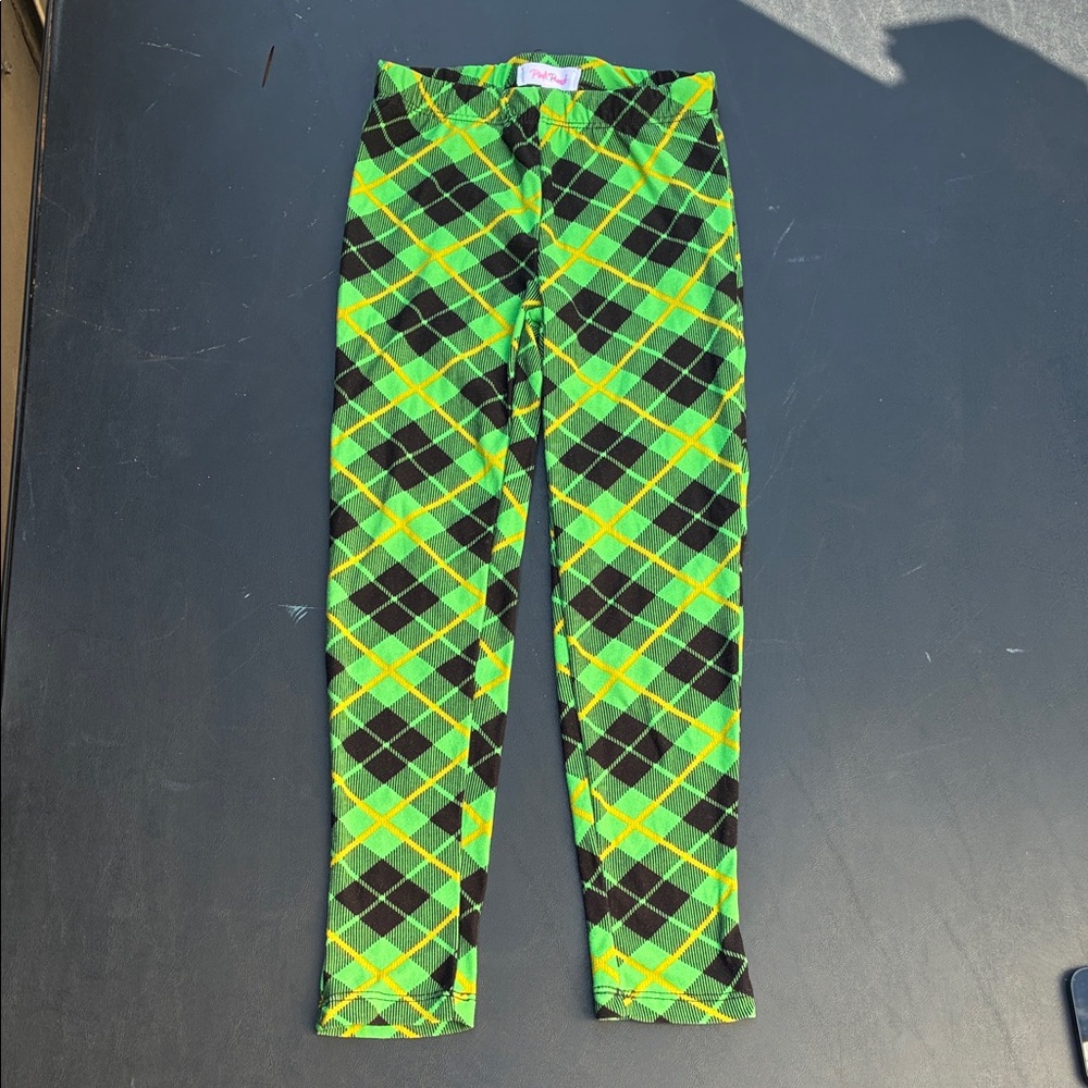 Kids Green and Black Argyle Leggings